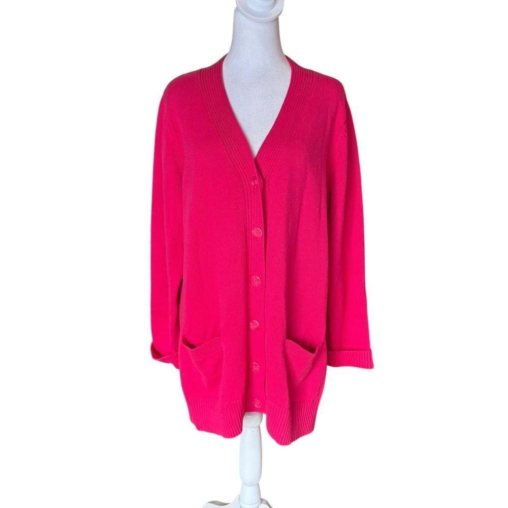 Pendleton Long Button Front Cardigan With Pockets Pink Cotton Knit Women XL NWOT